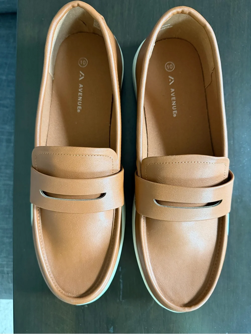 Avenue Leather-Style Penny Loafers in Cognac and White